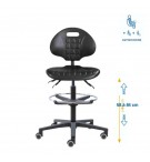 Siege d'atelier Tulipe Asynchrone Verin haut repose pieds roulettes sol dur