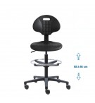 Siege d'atelier Tulipe contact permanent verin haut repose pieds roulettes charge