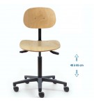 Siège d'atelier BAKA assise bois Asynchrone Verin moyen Roulette blocage en charge