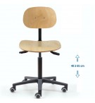 Siège d'atelier BAKA assise bois Asynchrone Verin moyen Roulette sol dur