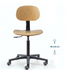 Siège d'atelier BAKA assise bois Contact permanent Verin moyen roulettes sol dur