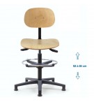 Siège d'atelier BAKA assise bois Asynchrone Verin haut+repose pied patins