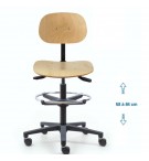 Siège d'atelier BAKA assise bois Asynchrone Verin haut+repose pied roulette charge