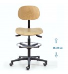 Siège d'atelier BAKA assise bois Asynchrone Verin haut+repose pied roulettes sol dur
