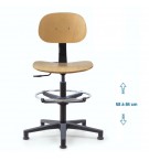 Siège d'atelier BAKA assise bois Contact permamnent Verin haut+repose pied patins