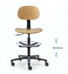 Siège d'atelier BAKA assise bois Contact permanent Verin haut+repose pied roulettes charge