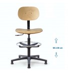 Siège d'atelier BAKA assise bois Fixe Verin haut+repose pied patins