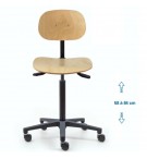 Siège d'atelier BAKA assise bois Asynchrone Verin haut roulette blocage en charge