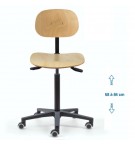 Siège d'atelier BAKA assise bois Asynchrone Verin haut roulette sol dur