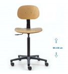 Siège d'atelier BAKA assise bois contact permanent Verin haut roulettes blocage en charge