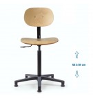 Siège d'atelier BAKA assise bois fixe Verin haut roulettes patins