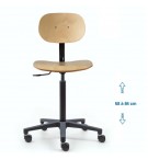 Siège d'atelier BAKA assise bois fixe Verin haut roulettes roulettes blocage en charge