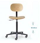 Siège d'atelier BAKA assise bois fixe Verin haut roulettes roulettes sol dur