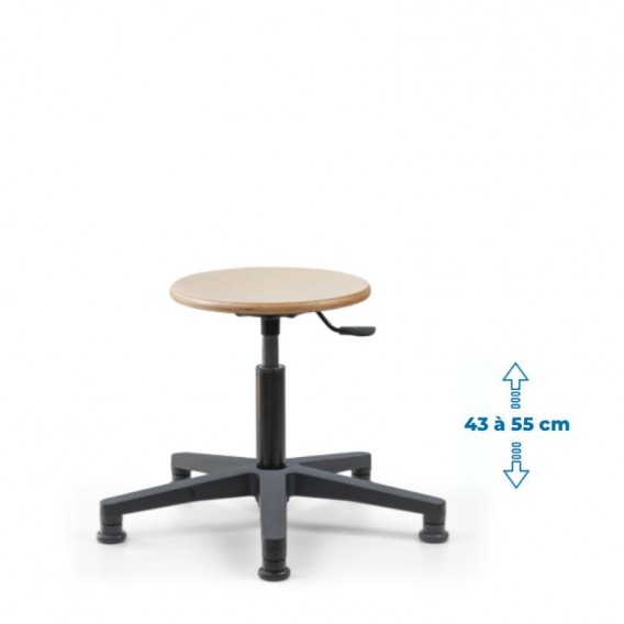 Siege d'atelier bois fixe verin bas patins