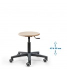 Siege d'atelier bois fixe verin bas roulettes sol dur