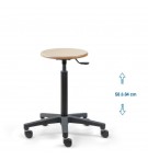 Siege d'atelier bois fixe verin haut roulettes blocage en charge