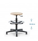 Siege d'atelier bois fixe verin haut + repose pieds patins