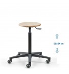 Siege d'atelier bois fixe verin haut roulettes sol dur