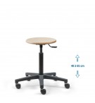 Siege d'atelier bois fixe verin moyen roulettes blocage en charge