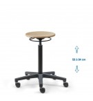 Siege d'atelier bois PRC verin haut roulettes blocage en charge