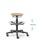 Siege d'atelier bois PRC verin haut + repose pieds roulettes blocage en charge