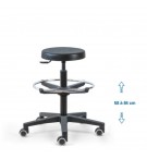 Siède d'atelier POUM Fixe verin haut + repose pieds roulettes sol dur