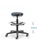 Siède d'atelier POUM PRC verin haut + repose pieds roulettes sol dur