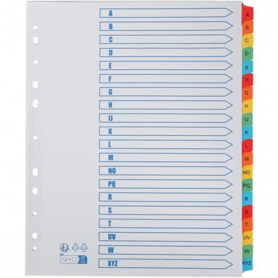 Lot De 25 Intercalaires Pour Fiches 10x15 Cm - Polypropylène - 5 Couleurs - Étiquettes Alphabétiques Et Vierges Incluses