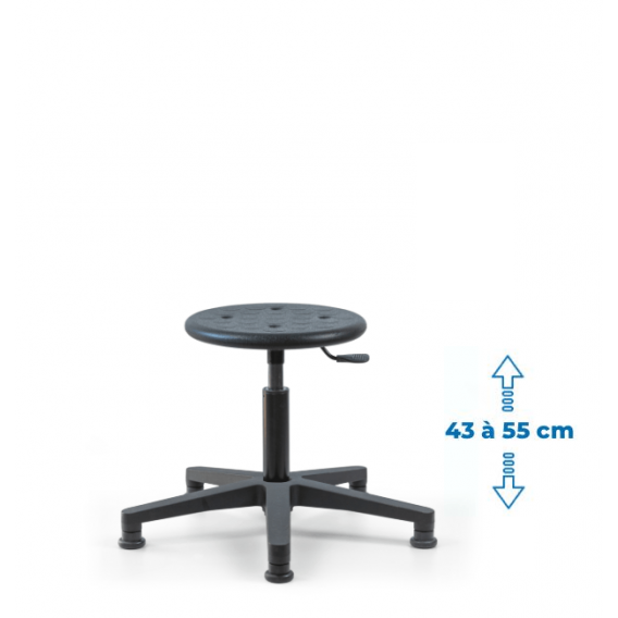 Siege d'atelier ROND fixe verin bas patins