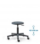 Siege d'atelier ROND fixe verin bas roulettes en blocage de charge