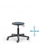 Siege d'atelier ROND fixe verin bas roulettes sol dur