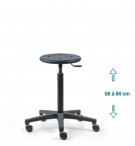 Siege d'atelier ROND fixe verin haut roulettes blocage en charge