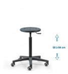 Siege d'atelier ROND fixe verin haut roulettes sol dur