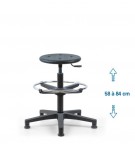 Siege d'atelier ROND fixe verin haut + repose pieds patins