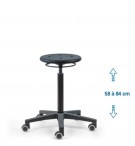 Siege d'atelier ROND PRC verin haut roulettes sol dur
