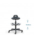 Siège d'atelier TOM PRC vérin haut + repose-pieds roulettes sol dur