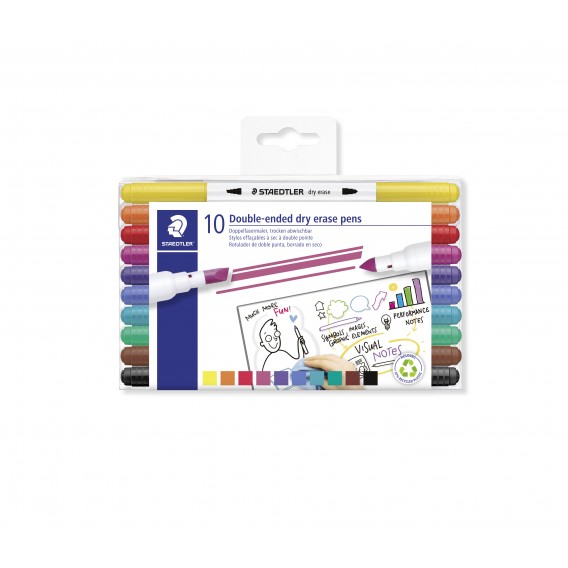 FEUTRE EFFACABLE A SEC STAEDTLER DOUBLE POINTE - POCHETTE DE 10
