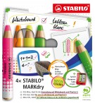 CRAYON EFFACABLE A SEC WHITEBOARD DRY STABILO - POCH, 4 ASS, FLUO