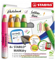 CRAYON EFFACABLE A SEC WHITEBOARD DRY STABILO - POCH. 4 ASS. FLUO