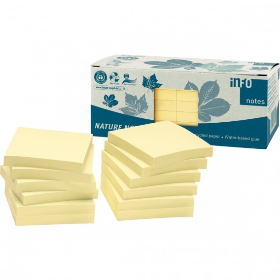 12 blocs notes repositionnables100 feuilles recyclées 75x75 mm jaune