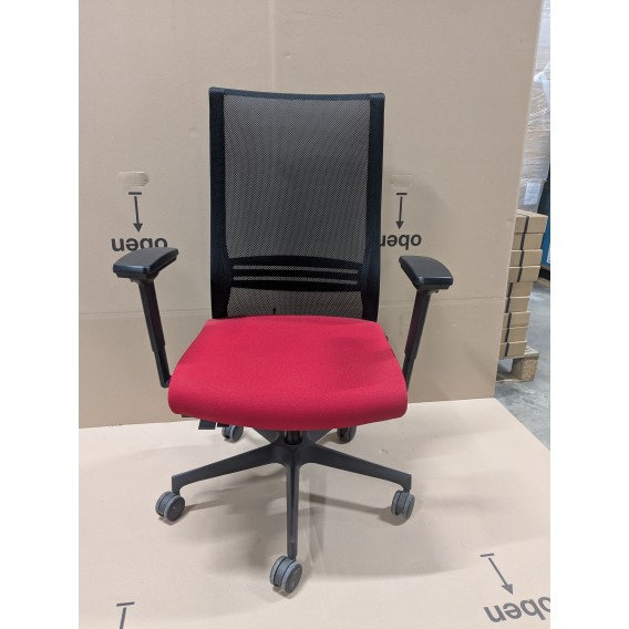 FAUTEUIL WAVE TISSU ROUGE DOSSIER RESILLE NOIR + ACCOUDOIRS