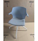 CHAISE COQUE BLEU CIEL ASSISE TISSU GRIS PIED BLANC
