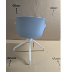 CHAISE COQUE BLEU CIEL ASSISE TISSU GRIS PIED BLANC