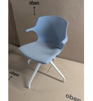 CHAISE COQUE BLEU CIEL ASSISE TISSU GRIS PIED BLANC