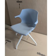 CHAISE COQUE BLEU CIEL ASSISE TISSU GRIS PIED BLANC