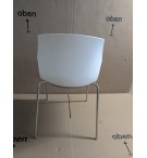 CHAISE COQUE BLANCHE ASSISE TISSU BLEU PIEDS METAL GRIS