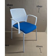 CHAISE STRUCTURE BLANCHE DESIGN ASSISE TISSU BLEU PIEDS PATINS