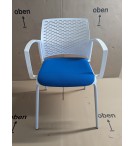 CHAISE STRUCTURE BLANCHE DESIGN ASSISE TISSU BLEU PIEDS PATINS