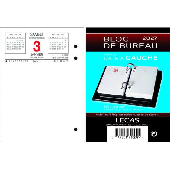 BLOC EPHEMERIDE LECAS DATE A GAUCHE 2027
