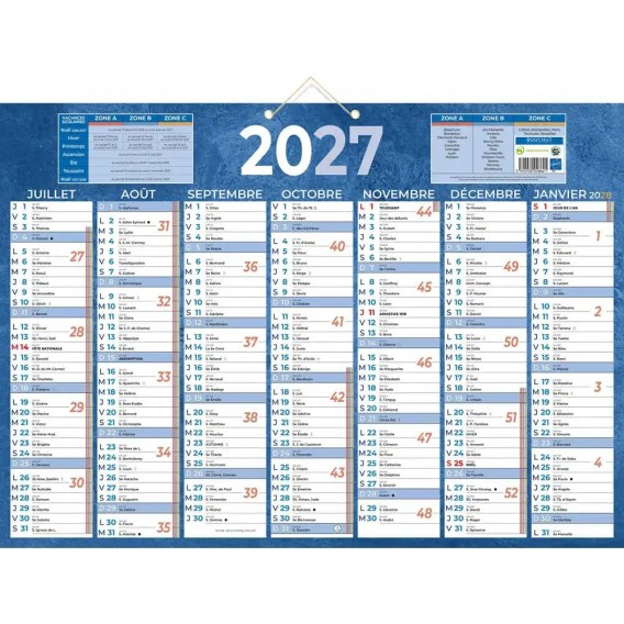 Calendrier classique 2027 7 mois recto/verso 385x540mm 2 oeillets